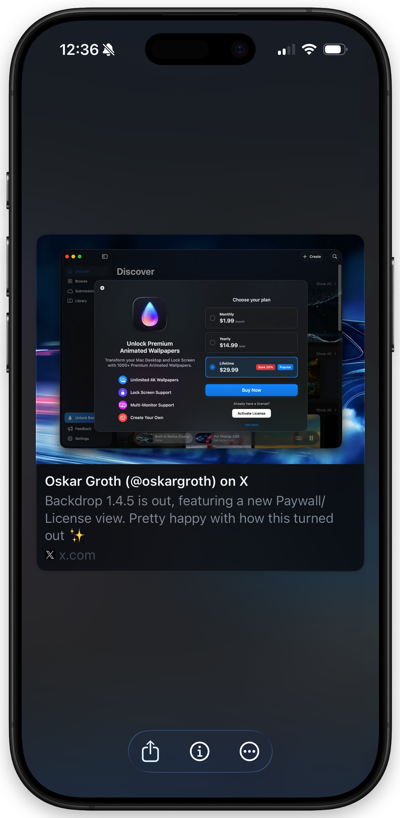 Screenshot of Artifacts on iPhone