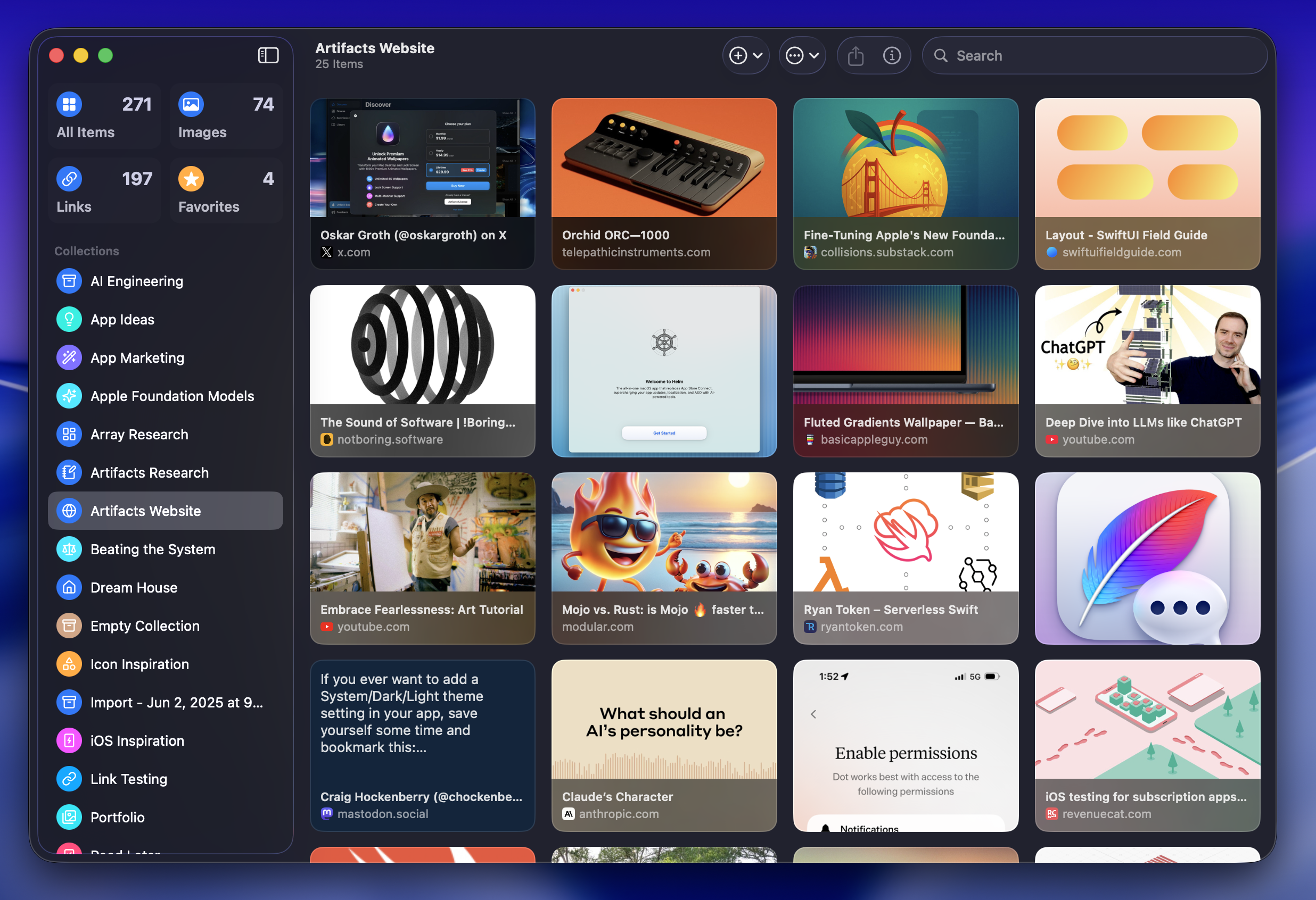 Screenshot of Artifacts on macOS